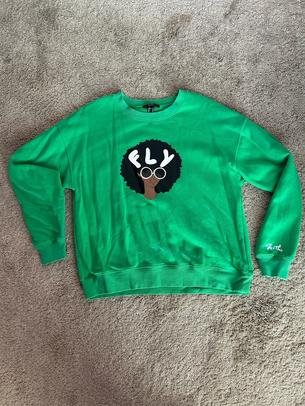 Forever 21 Green FLY Graphic Crewneck Sweatshirt